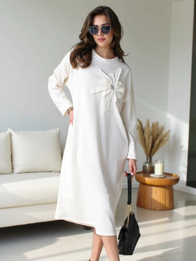 Royalfashion Női midi, oversized anyagú ruha virággal
