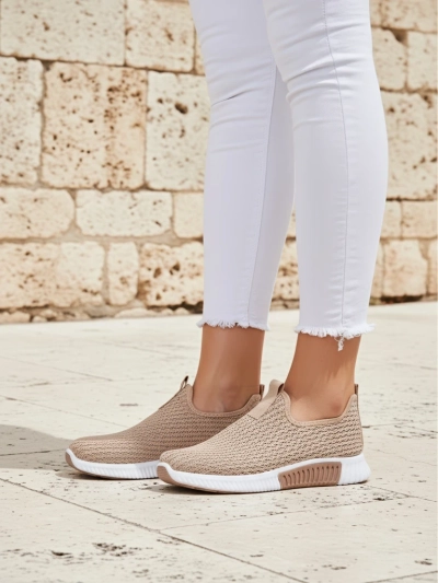 Selene női slip-on világosbarna, szövet, lapos sarok, kényelmes