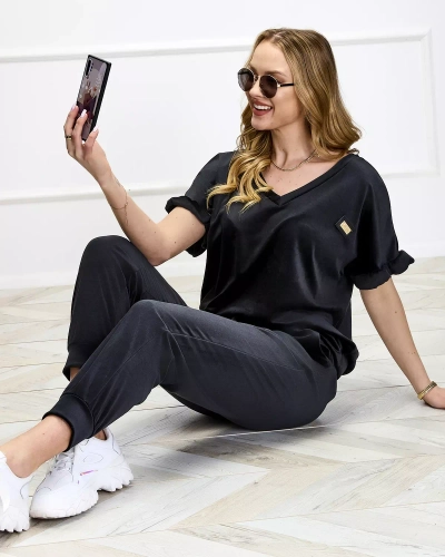 Női fekete tréningruha szett díszítéssel - Ruházat