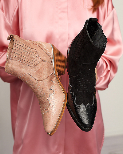 Fekete öko velúr cowboy csizma alacsony oszlopon Zirras - Lábbeli