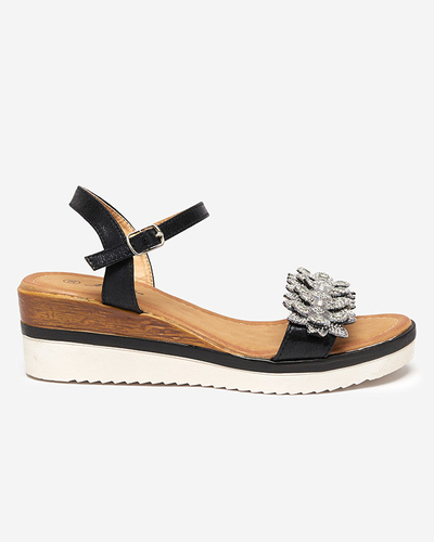 OUTLET Fekete női ékszandál cirkóniákkal Mafa-cipő