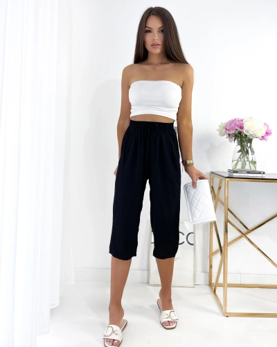 Royalfashion Fekete női 3/4-es szövetnadrág