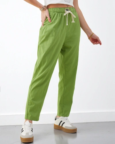 Royalfashion Női sima pamut nadrág derékra kötővel