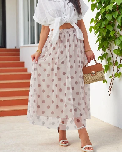 Royalfashion Női közép-hosszú viszkóz szoknya tüll pöttyökkel