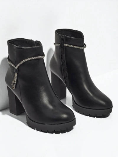 Marellin női eco bőr bokacsizma vastag sarokkal