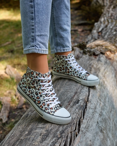 Royalfashion Női bézs színű, divatos mintás magas tornacipő Jungle Jive