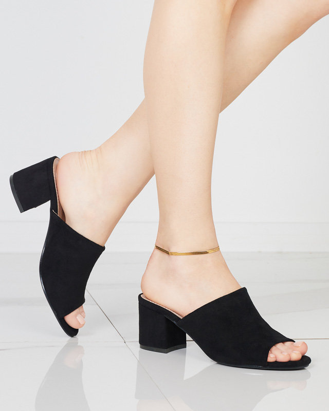 Fekete női papucs alacsony oszlopon Opetik - Cipők