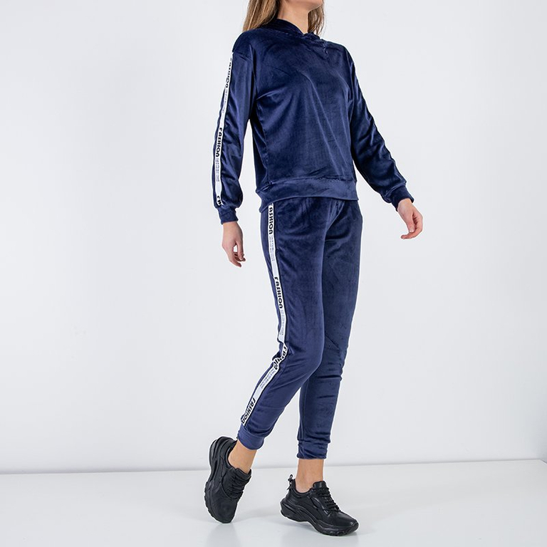 Női sötétkék pulóver szett csíkokkal - Ruházat