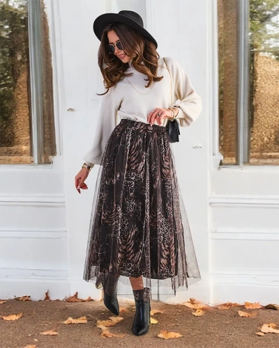 Royalfashion Női mintás midi szoknya tülllel