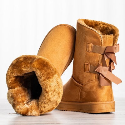 Brązowe śniegowce mukluki z kokardkami Snowy - Obuwie