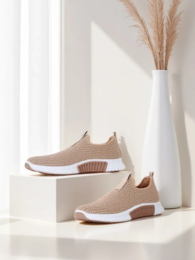 Selene női slip-on világosbarna, szövet, lapos sarok, kényelmes