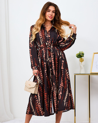 Royalfashion Fekete és barna mintás női maxiruha
