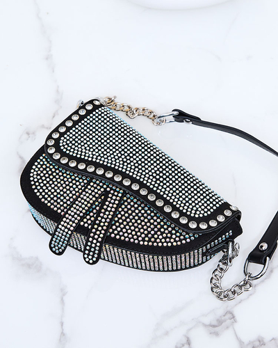 Royalfashion Fekete női kézitáska gyöngyös cirkonokkal