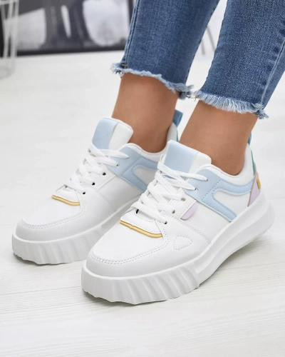 Öko-bőr női fehér alkalmi sportcipő színes betétekkel Netiris - Lábbeli