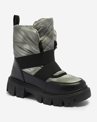 Női hócsizma lapos talppal fekete-szürke színben Ferory- Footwear