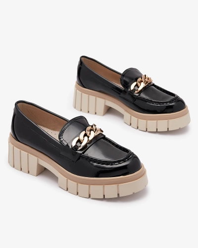 Lakkozott női mokaszin fekete színben Aquan- Footwear