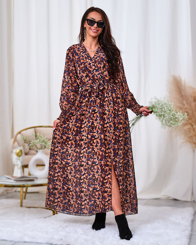 Royalfashion Camel mintás női maxiruha