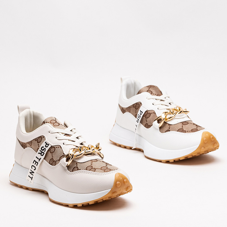 OUTLET Fehér és világosbarna női tornacipő Philly-Footwear mintával