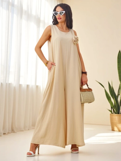 Jumpsuit Nyári Hosszú Pántos Marcellina Bézs Viszkóz