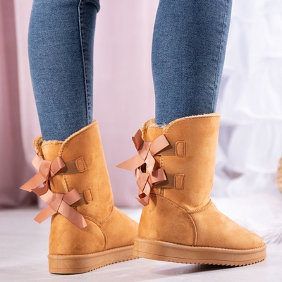 Brązowe śniegowce mukluki z kokardkami Snowy - Obuwie