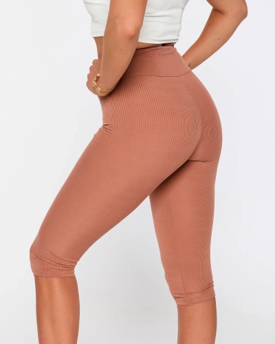 Barna női bordázott kerékpáros leggings - Ruházat