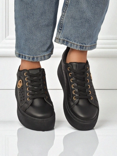 Aurelia Nero - Fekete Royalfashion platform öko bőrből, LH201-8 modell