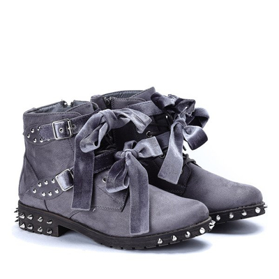 Szare workery z ćwiekami Liana - Obuwie