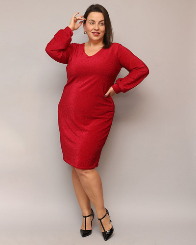 Royalfashion Csillogó női ruha térd előtt piros színben PLUS SIZE