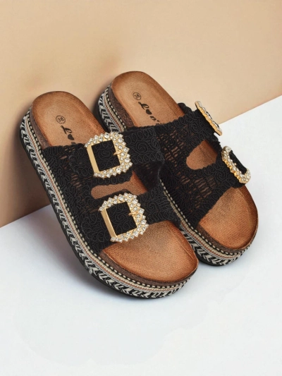 Royalfashion női szandál strasszköves csatokkal GlamCork
