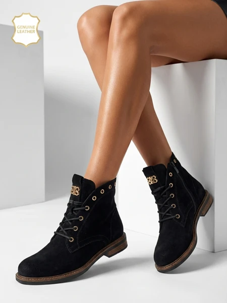 Aurelia Romano természetes velúr női bokacsizma – barna, szőrmével