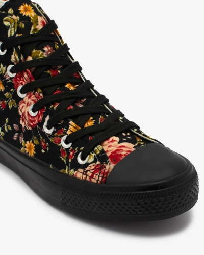 Royalfashion Női magas fekete tornacipő virágmintával Fahenna