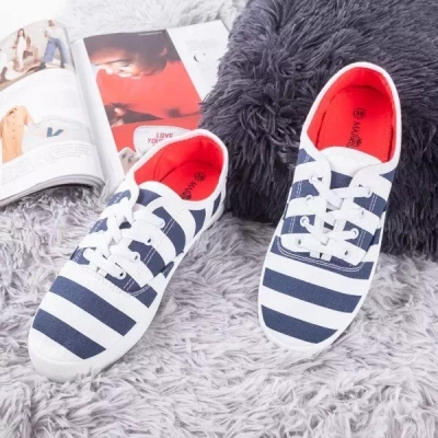 OUTLET Csíkos, sötétkék női tornacipő Seashell - Cipő