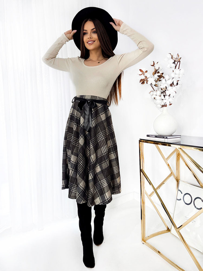 Royalfashion Szürke női kockás midi szoknya