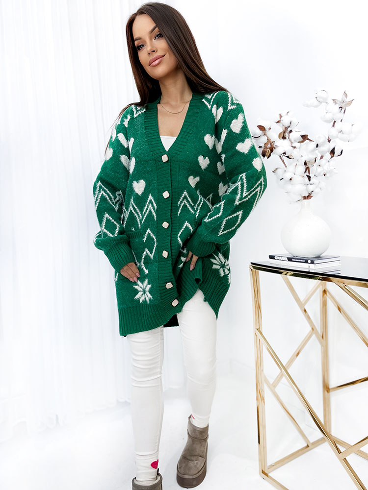 Royalfashion Mintás zöld női ágytakaró pulóver