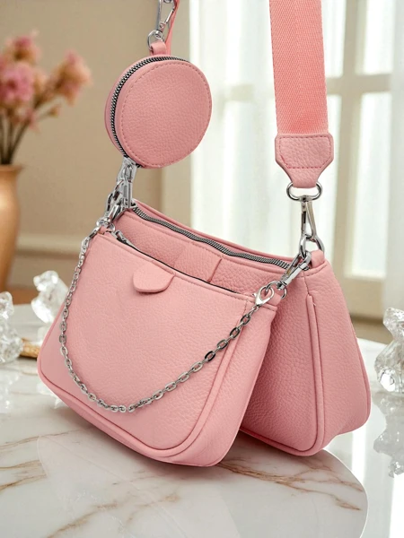 Amara Rosa női táska – rózsaszín öko bőr válltáska lánccal