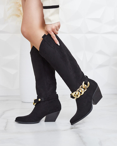 Royalfashion Fekete női csizma a'la cowgirls Tegona