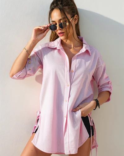 Royalfashion Pamut hosszabb női csíkos ing derékpánttal