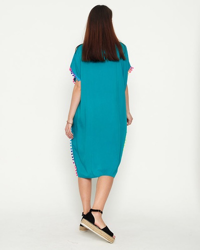 Női zöld nyári strandtunika pomponokkal - Ruházat