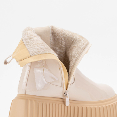 Bézs lakkozott női Monka csizma - Cipő