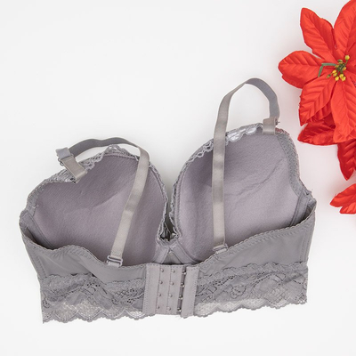 Szürke párnázott melltartó csipkével - Fehérnemű
