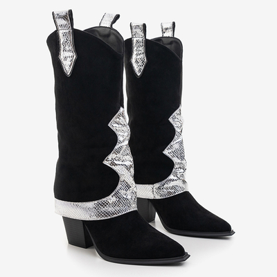 Fekete bokacsizma dekoratív felhajtással Acilip- Footwear