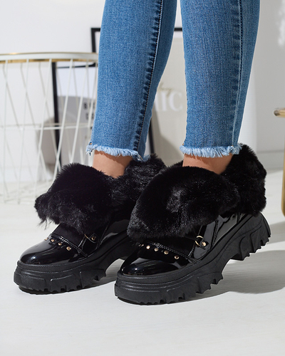 Fekete női fűzős hócsizma Fentes- Footwear