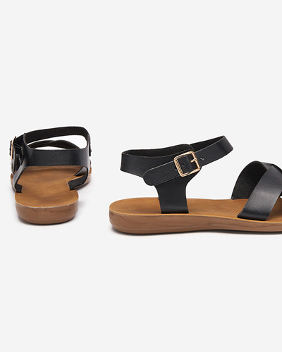 OUTLET Klasszikus női fekete lapos szandál Eterika - Lábbeli