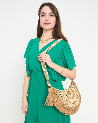 Női barna szalmatáska díszbojttal - Kiegészítők