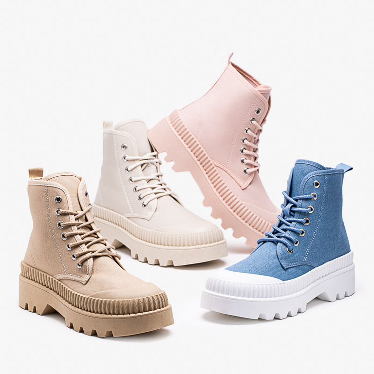 Roulle kék női lapos sarkú bokacsizma - cipő