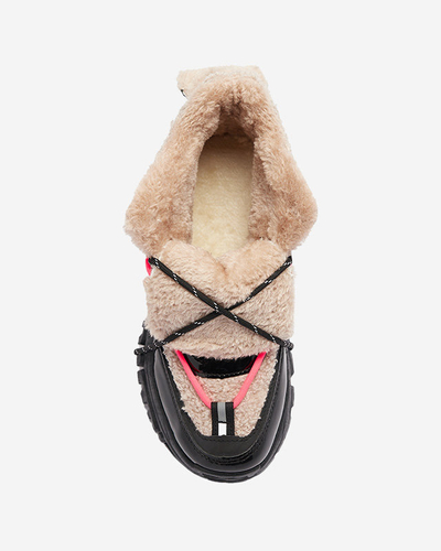 Fekete női sportcipő szőrmével és neonrózsaszín fűzővel Adbo- Footwear