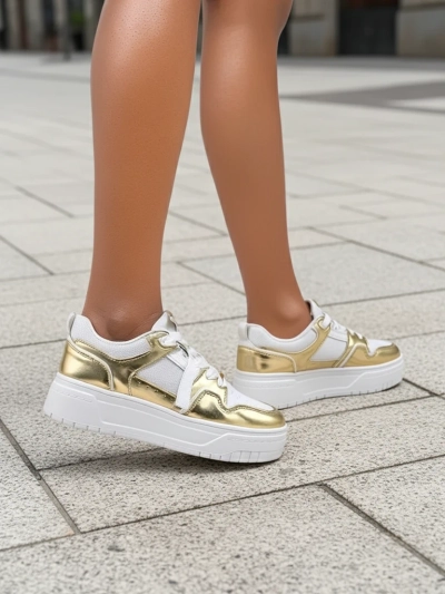 Női 'Aurelia' Arany-Fehér Platform Tornacipő 4cm - Stílus és Kényelem
