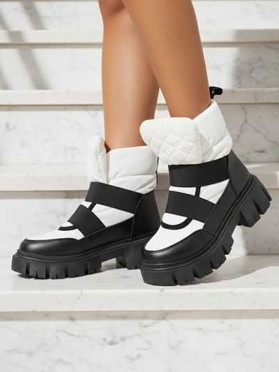 Női hócsizma lapos talppal fekete-fehérben Ferory- Footwear