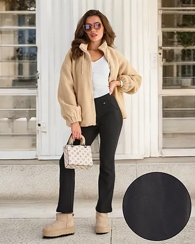 Royalfashion Fekete női ökobőr leggings a'la bells