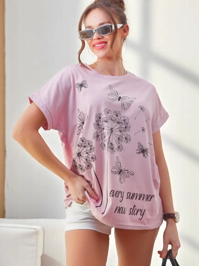 Royalfashion Női pamut póló pitypangokkal és egy lepkével